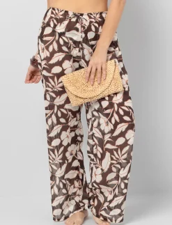 Printed Sheer Wide-leg Pants