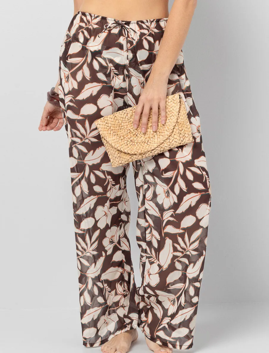 Printed Sheer Wide-leg Pants