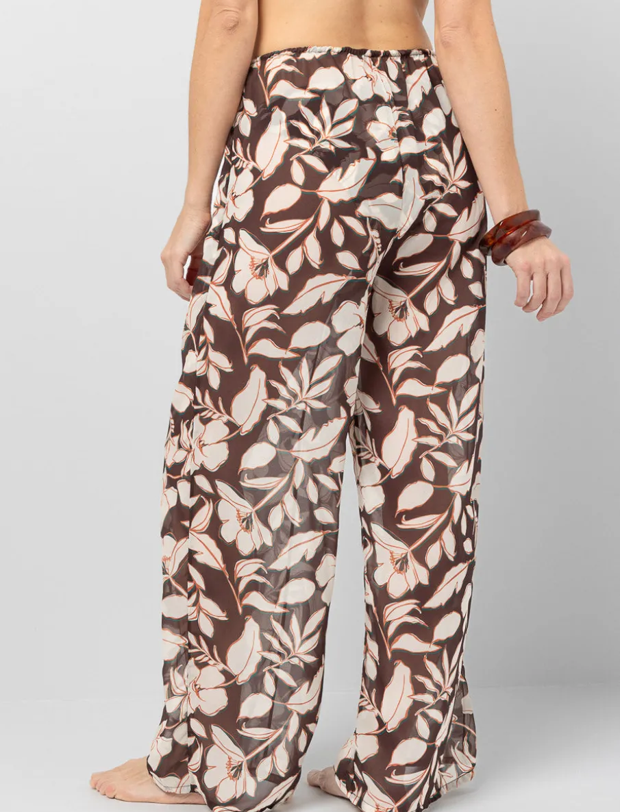 Printed Sheer Wide-leg Pants