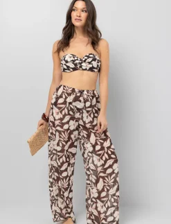 Printed Sheer Wide-leg Pants