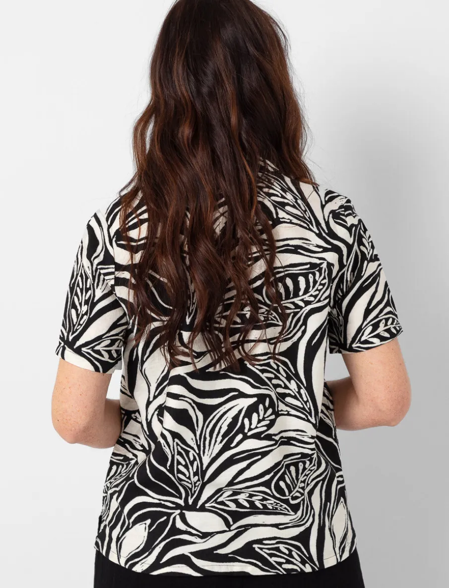 Printed Shirt Collar Blouse