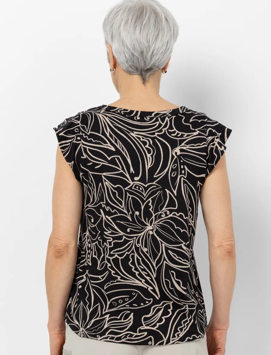 Printed T-shirt with Flutter Sleeves
