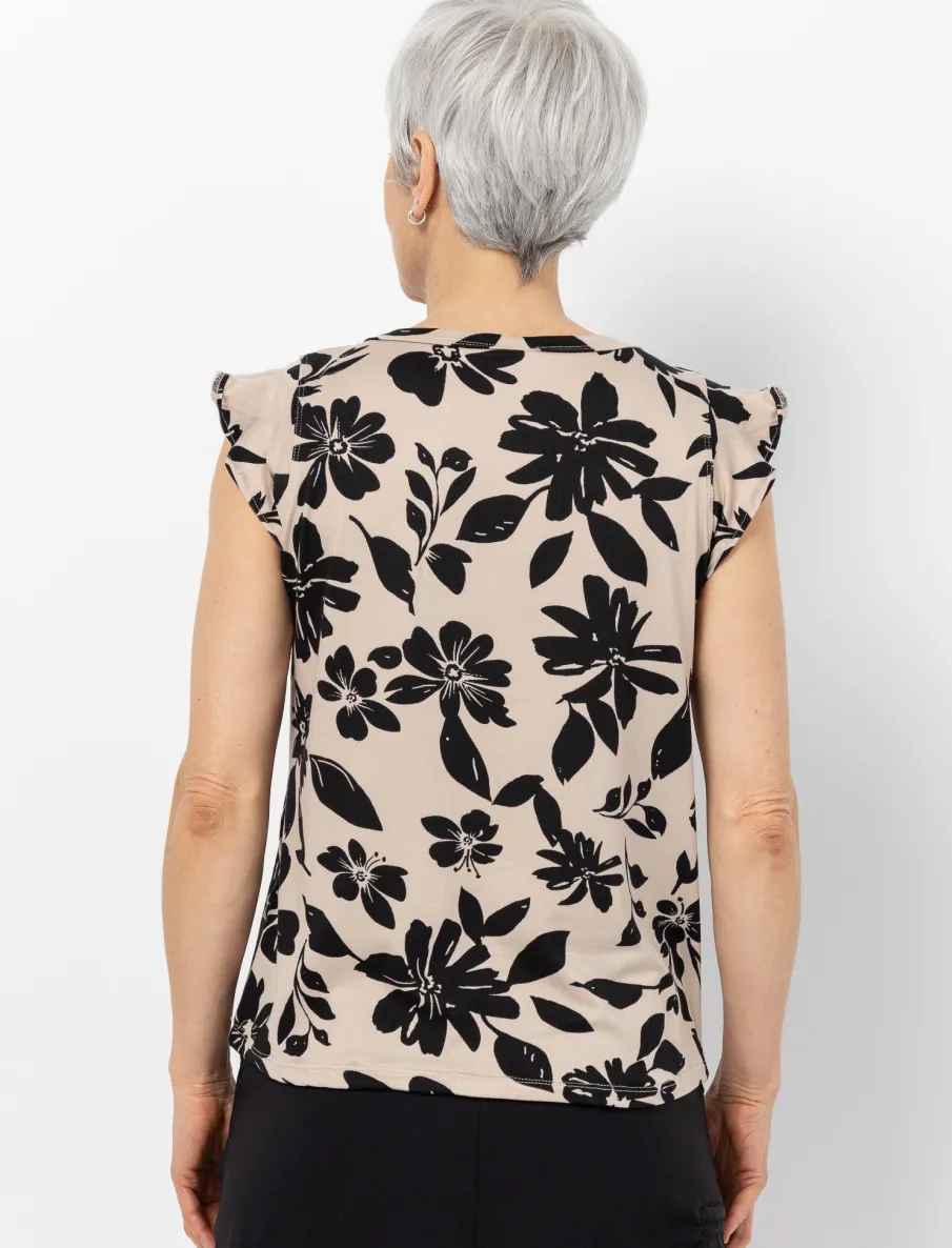 Printed T-shirt with Flutter Sleeves