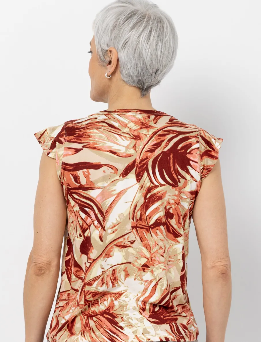 Printed T-shirt with Flutter Sleeves