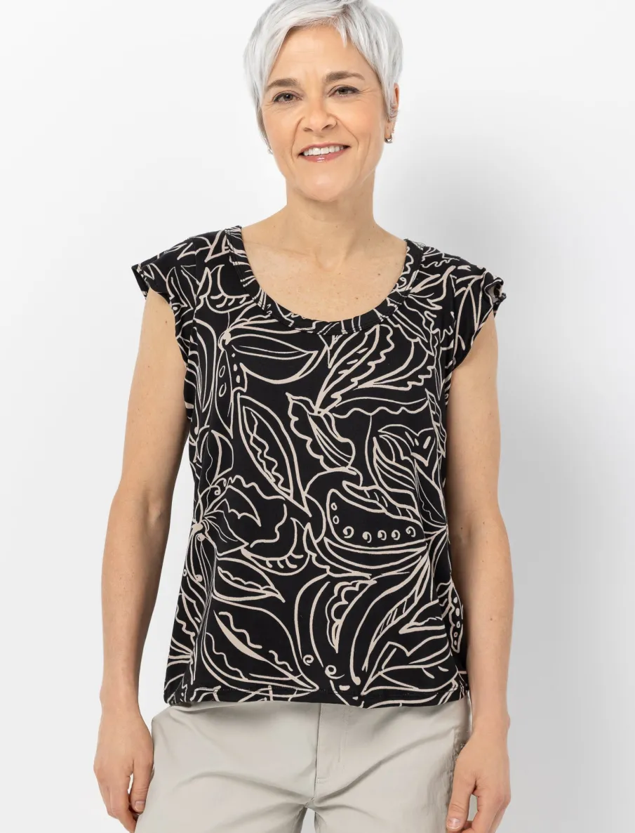 Printed T-shirt with Flutter Sleeves