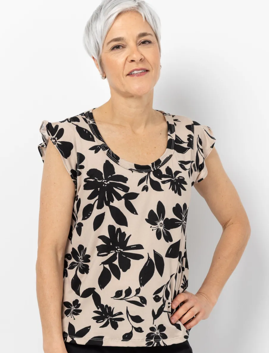 Printed T-shirt with Flutter Sleeves