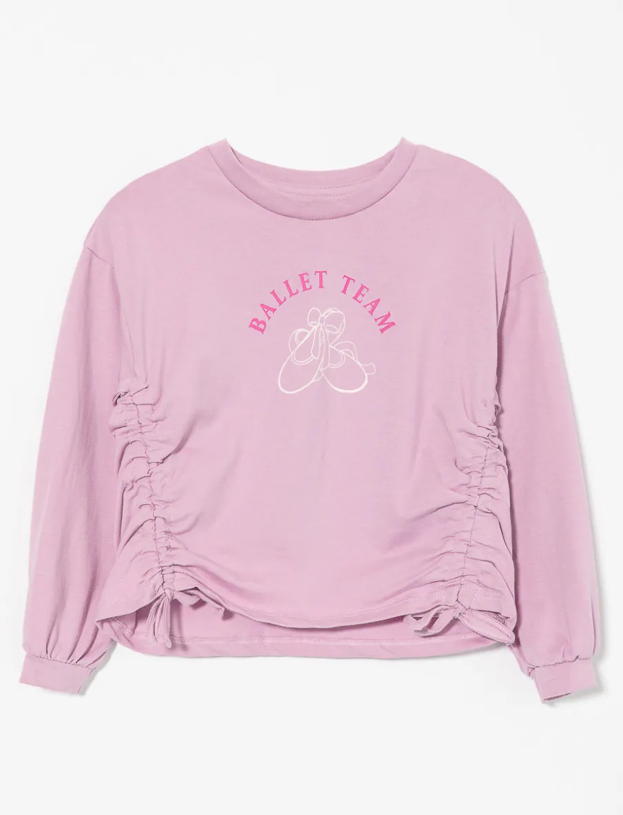 Printed T-shirt with Ruched Details - Little Girl