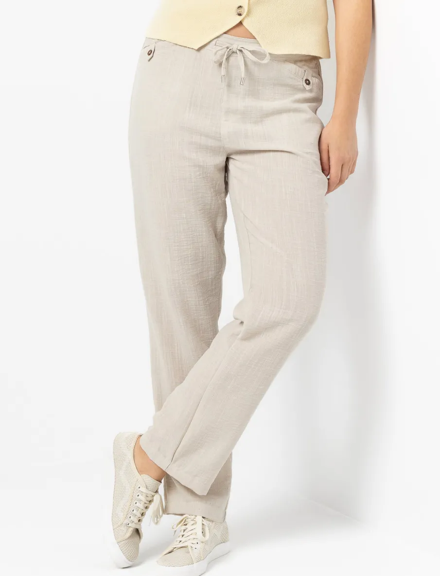 Pull-on Linen-blend Trousers