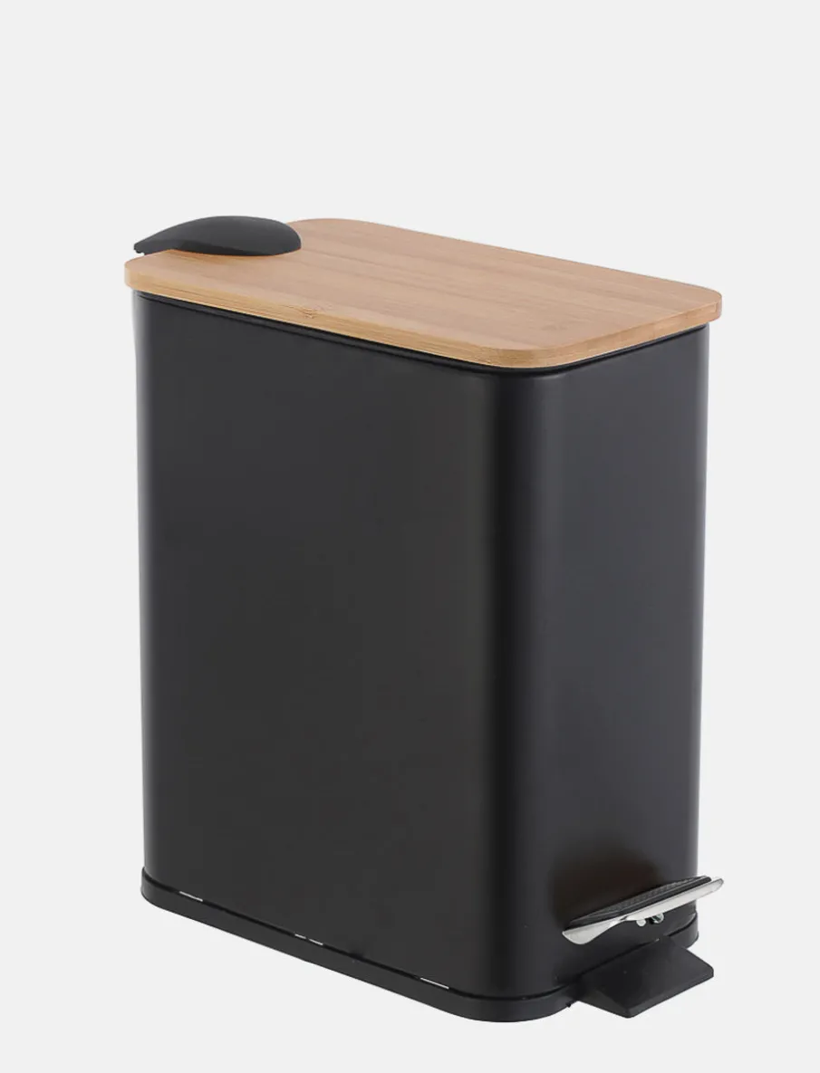 Rectangular Trash Can with Bamboo Lid