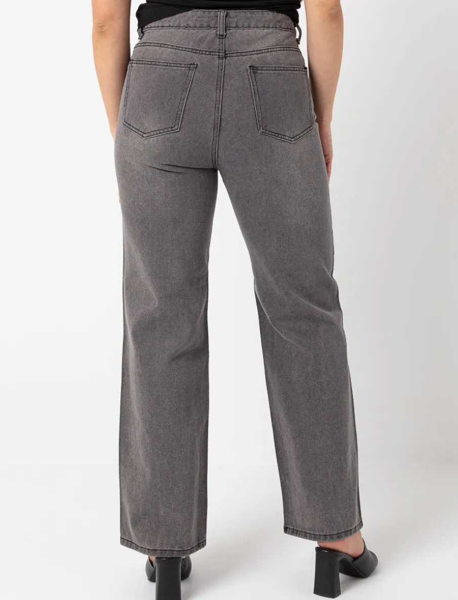 Regular-rise Wide-leg Jeans with Rhinestones