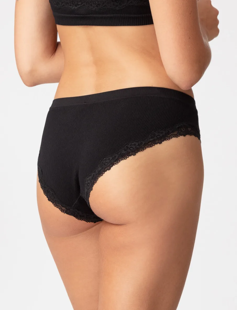 Ribbed Bikini Panty with Lace