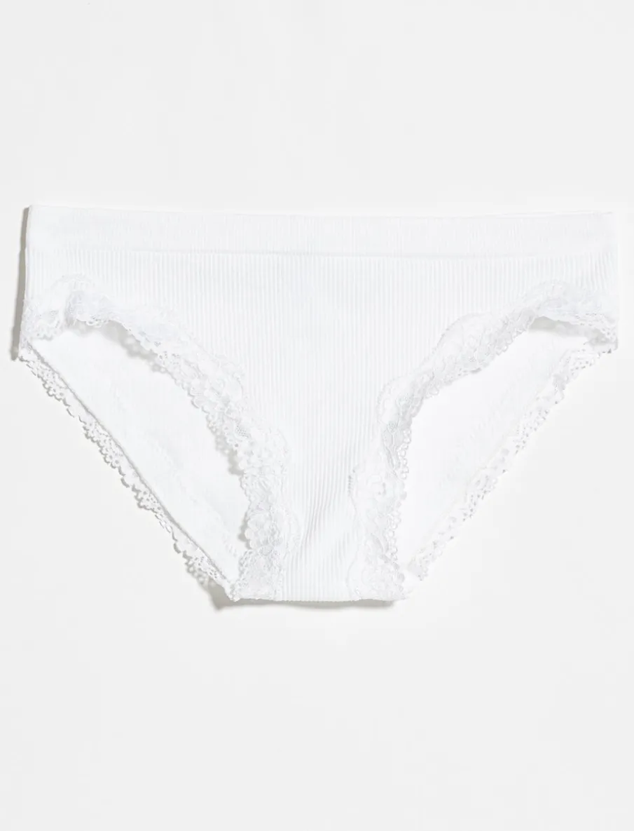 Ribbed Bikini Panty with Lace