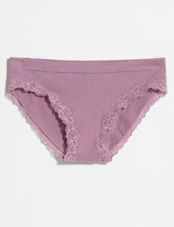 Ribbed Bikini Panty with Lace