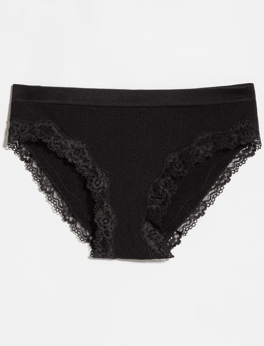 Ribbed Bikini Panty with Lace