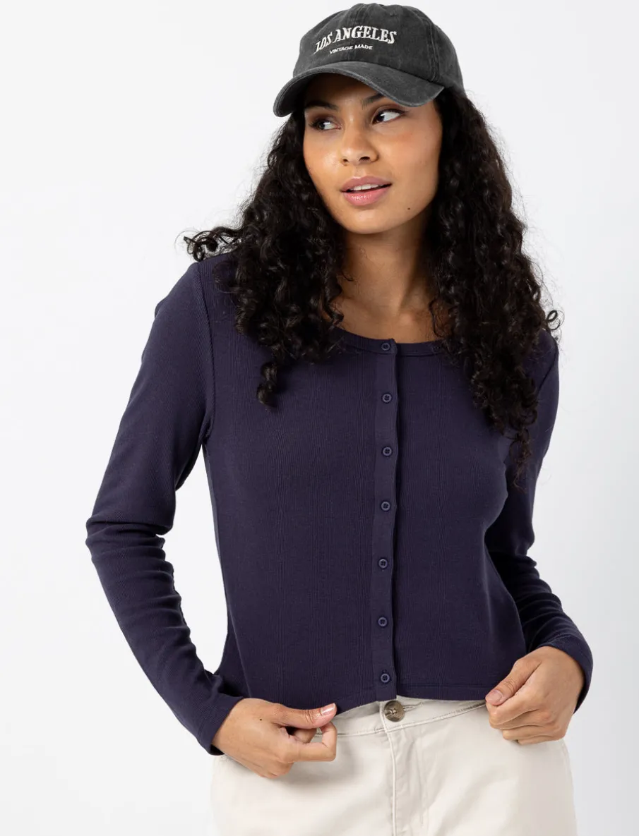 Ribbed Button-front T-shirt