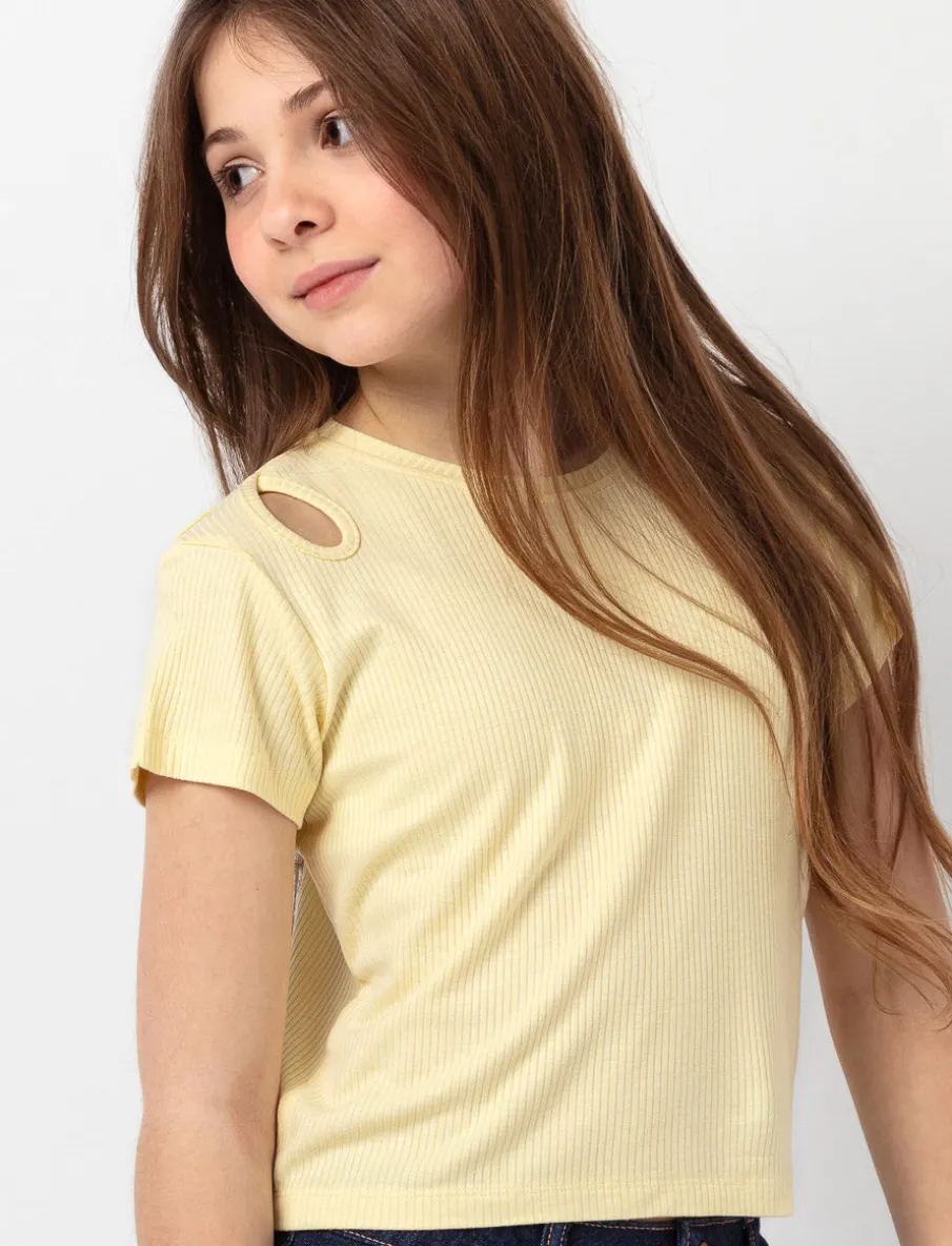 Ribbed Cropped T-shirt with Shoulder Detail