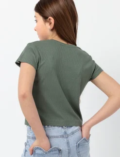 Ribbed Cropped T-shirt with Shoulder Detail