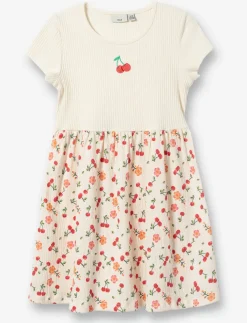 Ribbed Dress with All-over Print Hem
