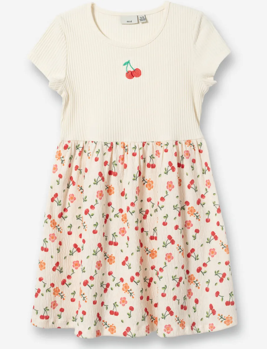Ribbed Dress with All-over Print Hem