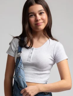 Ribbed Henley Collar T-Shirt