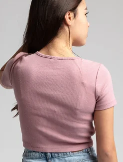 Ribbed Henley Collar T-Shirt