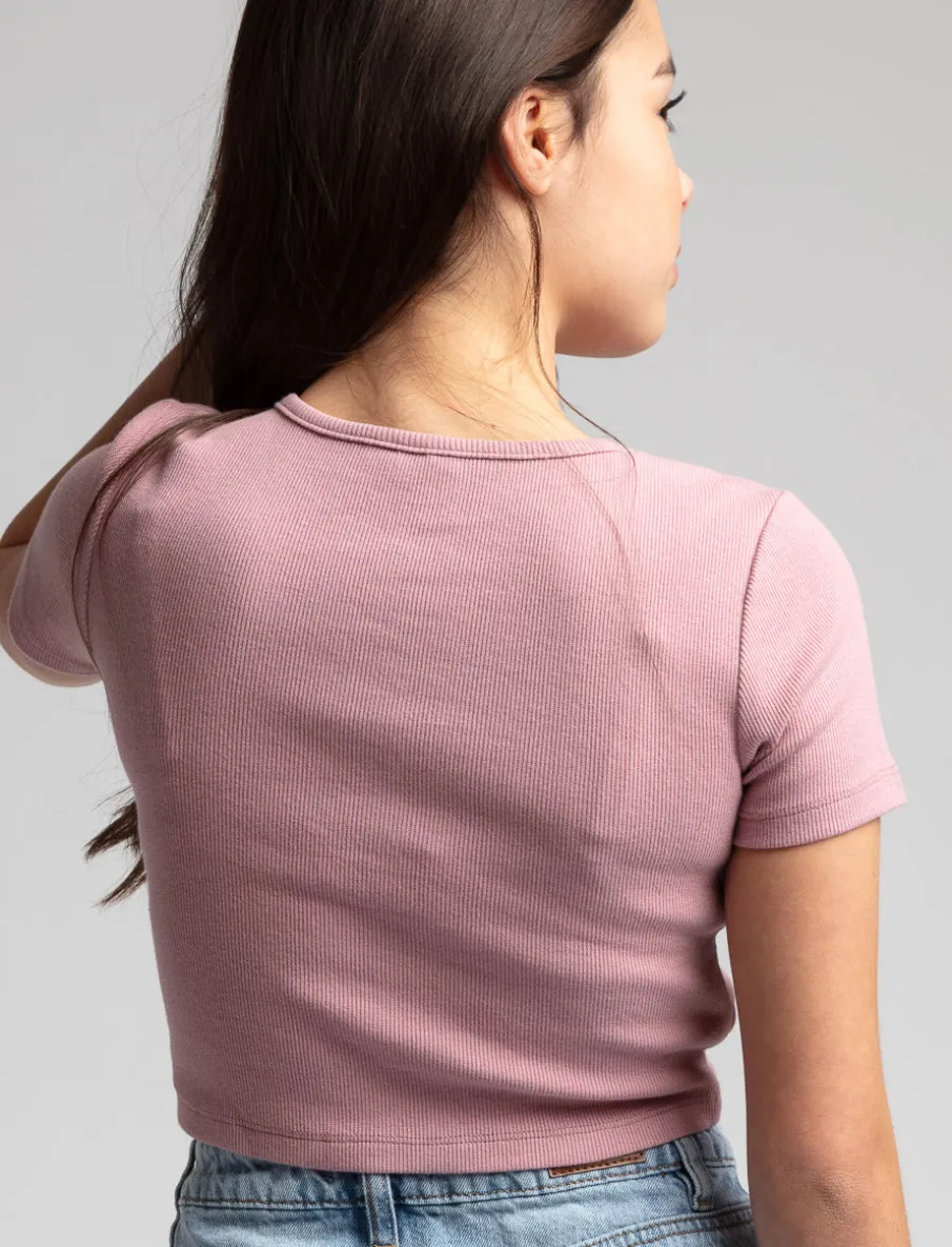 Ribbed Henley Collar T-Shirt