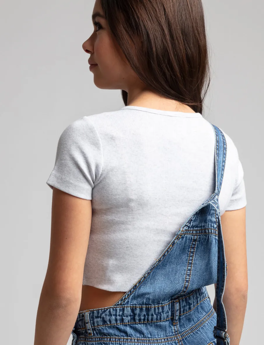 Ribbed Henley Collar T-Shirt