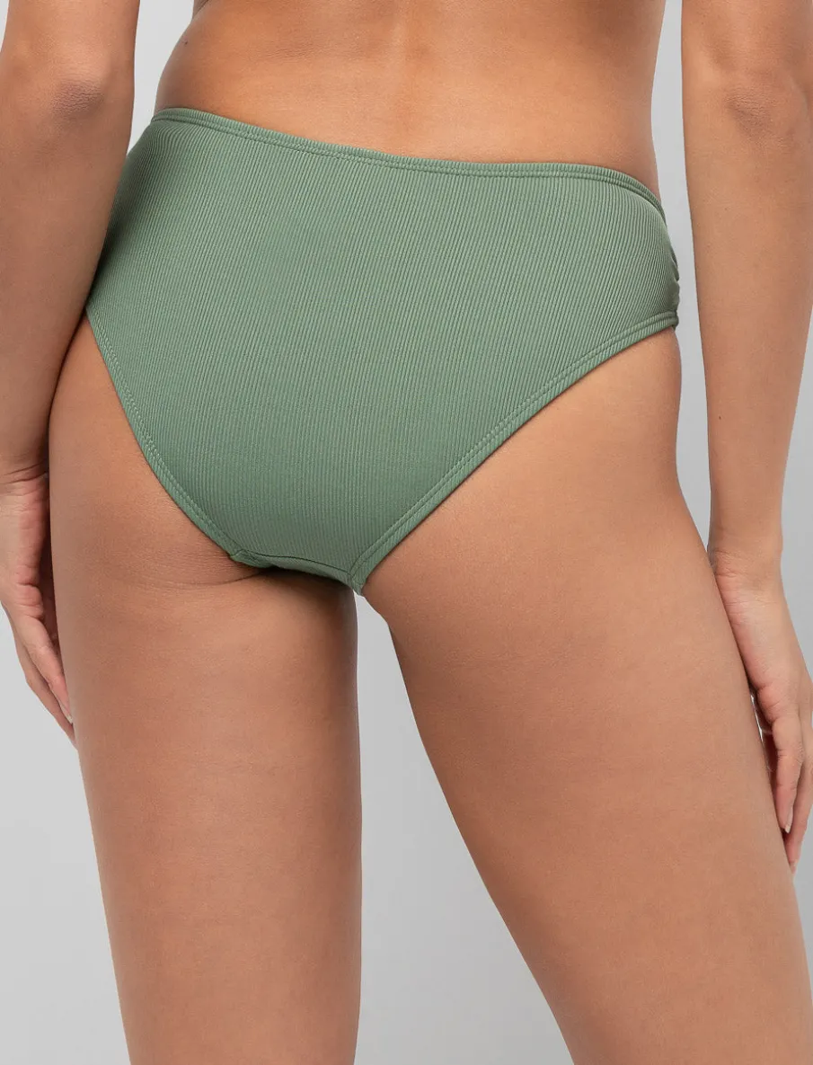 Ribbed Mid-High Waist Bikini Bottom