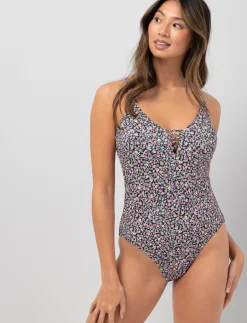 Ribbed Open-back 1-piece Swimsuit