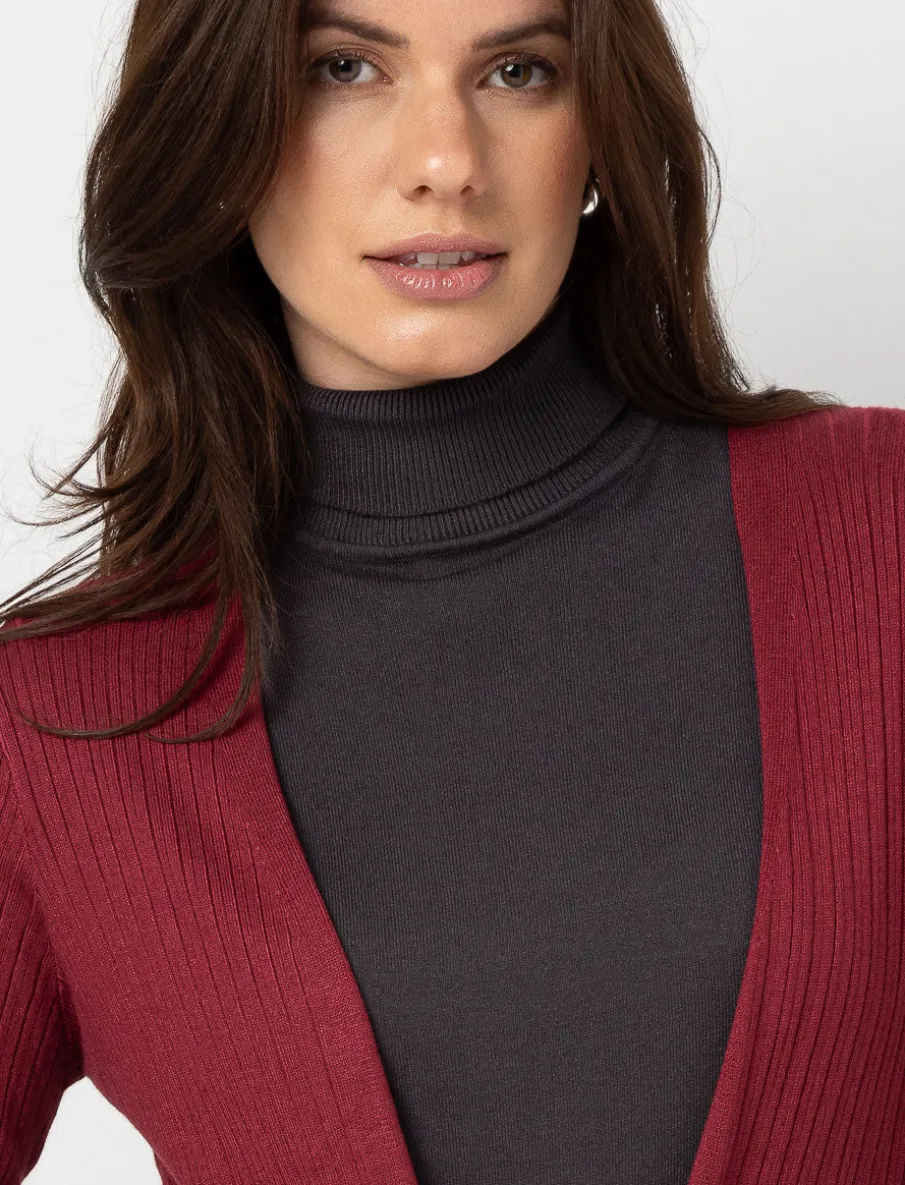 Ribbed Open-front Cardigan