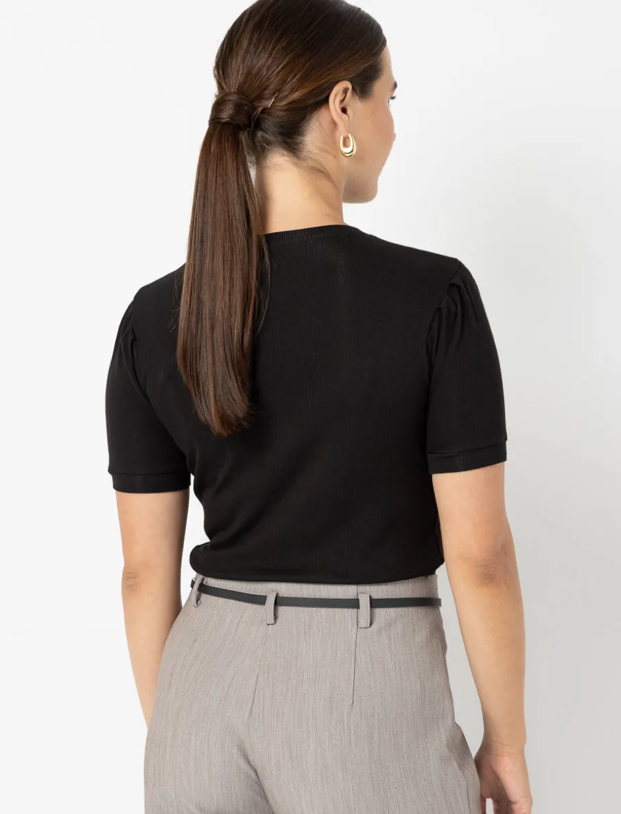 Ribbed Puff-sleeve T-shirt