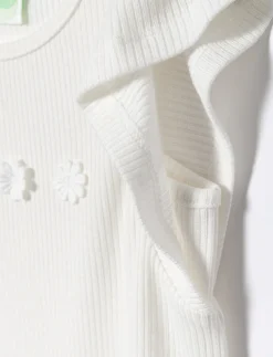 Ribbed T-shirt with Embroidered Flowers