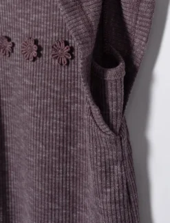 Ribbed T-shirt with Embroidered Flowers