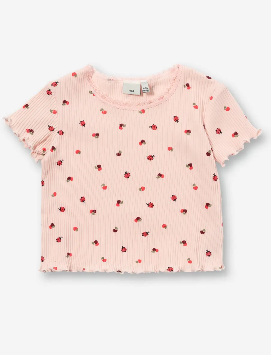 Ribbed T-shirt with Lace Collar