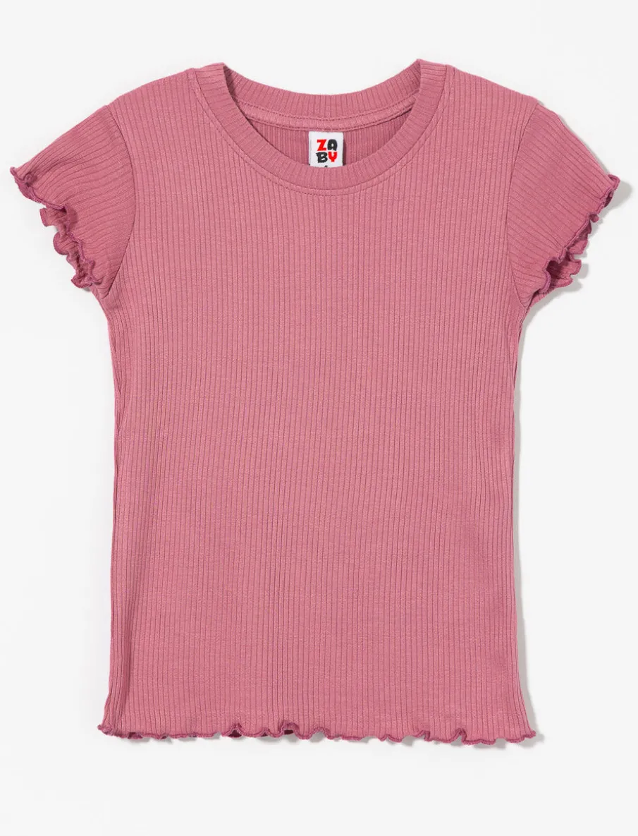 Ribbed T-shirt with Lettuce Trim - Little Girl