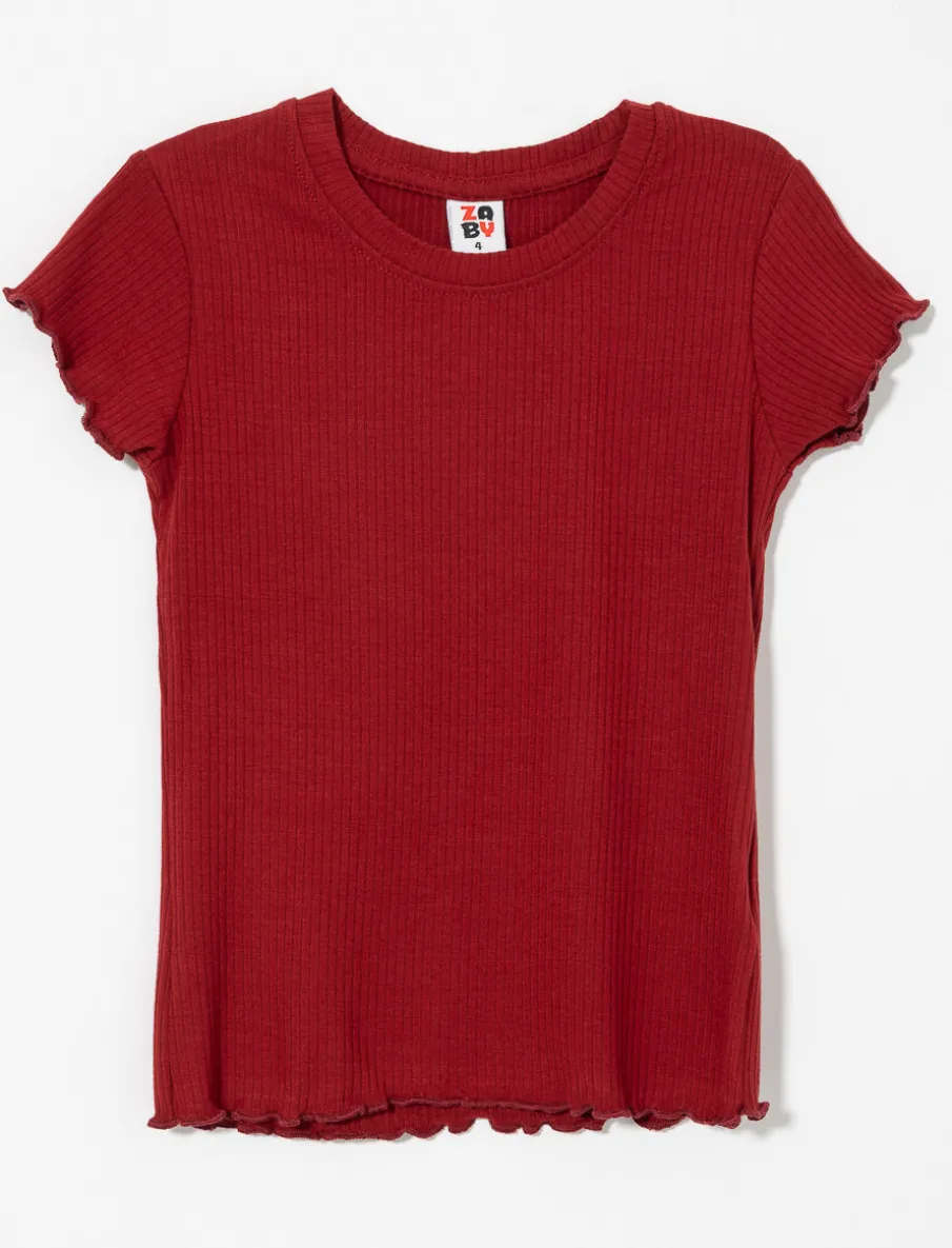 Ribbed T-shirt with Lettuce Trim - Little Girl