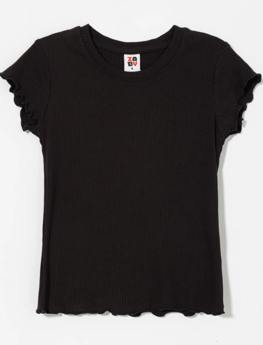 Ribbed T-shirt with Lettuce Trim - Little Girl