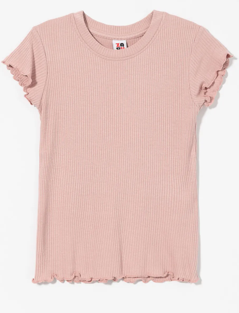 Ribbed T-shirt with Lettuce Trim - Little Girl