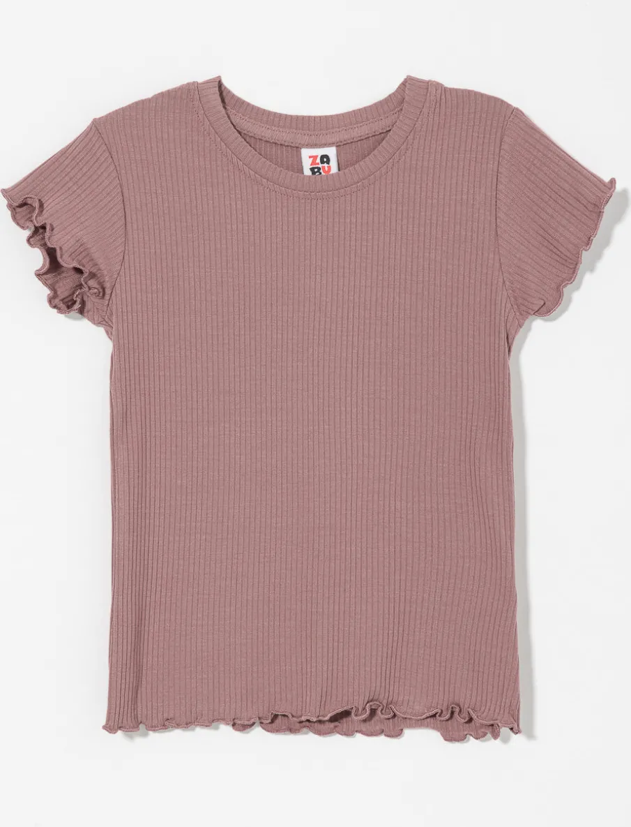 Ribbed T-shirt with Lettuce Trim - Little Girl