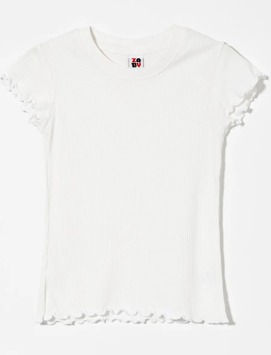 Ribbed T-shirt with Lettuce Trim - Little Girl