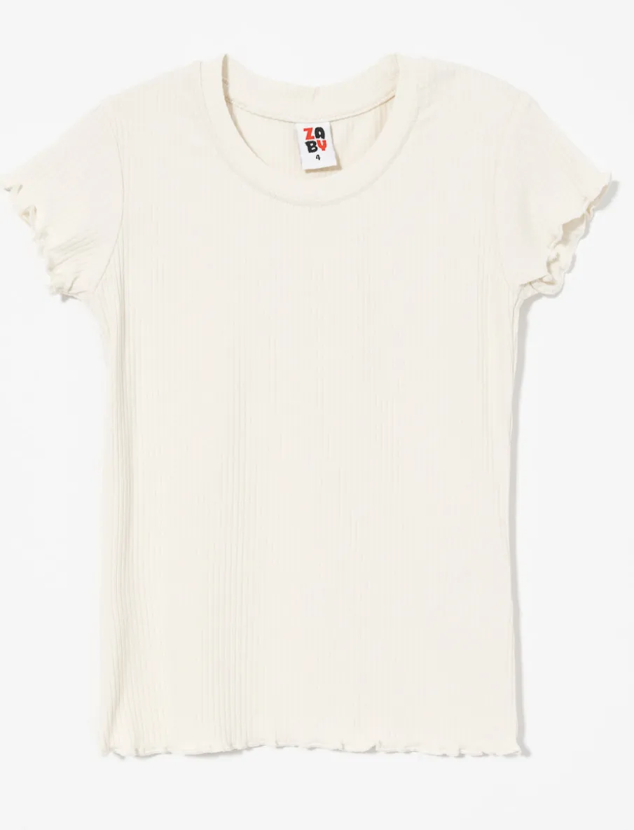 Ribbed T-shirt with Lettuce Trim - Little Girl