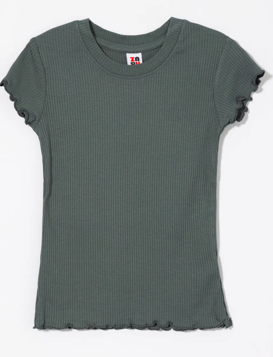 Ribbed T-shirt with Lettuce Trim - Little Girl