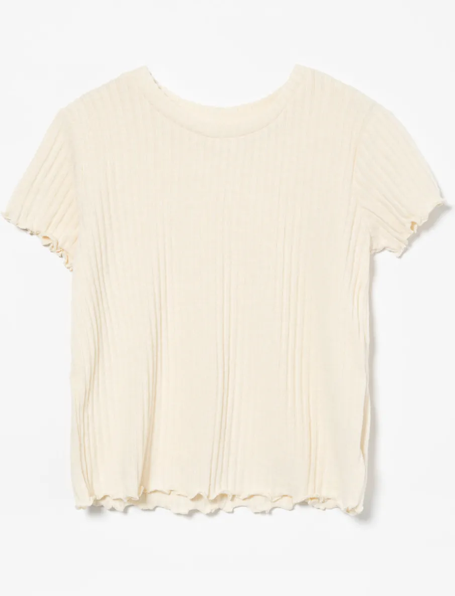 Ribbed T-shirt with Lettuce-edge Trim