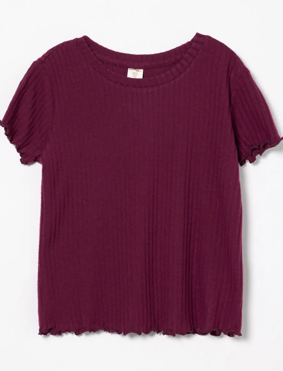 Ribbed T-shirt with Lettuce-edge Trim
