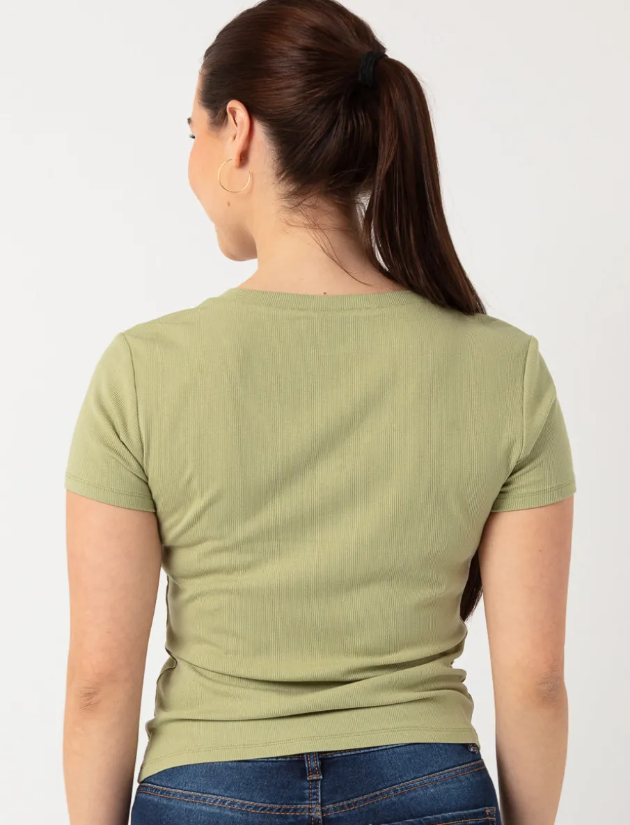 Ribbed V-neck T-shirt