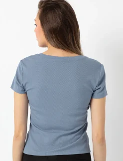 Ribbed V-neck T-shirt
