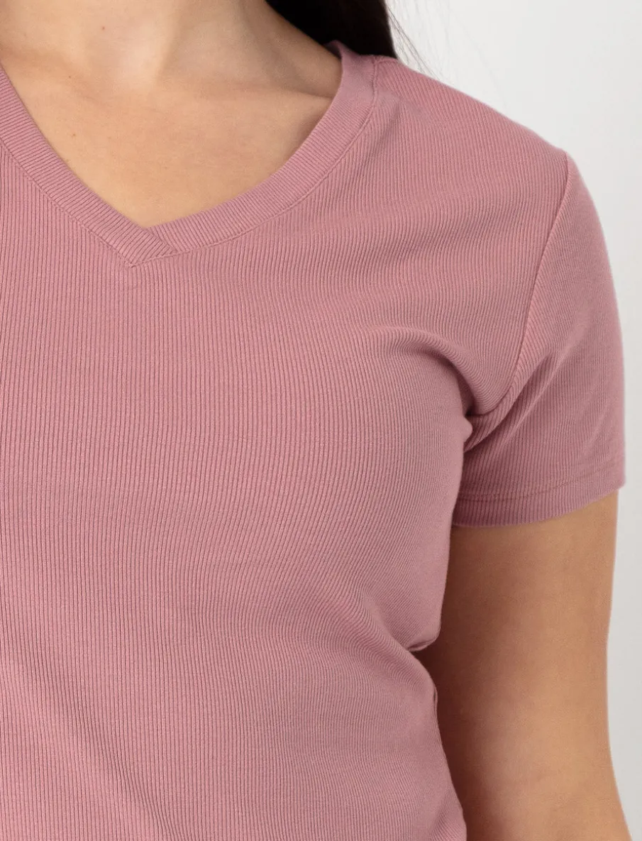 Ribbed V-neck T-shirt