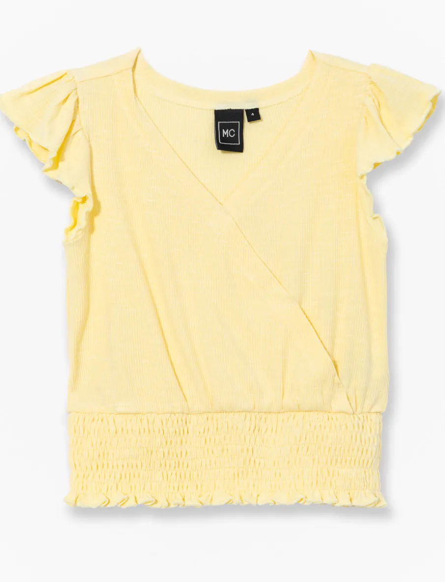 Ribbed Wrap Neck T-Shirt - Little Girls