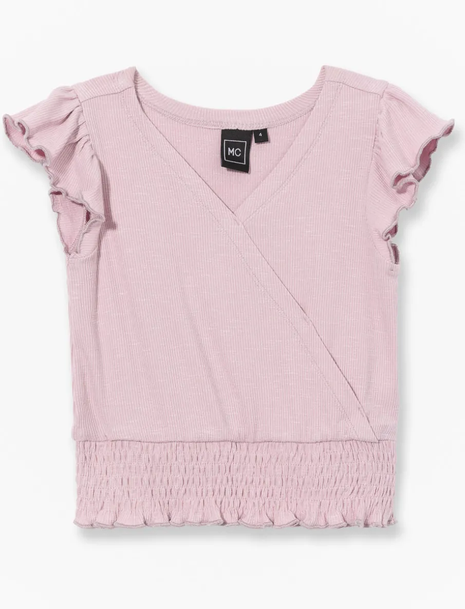 Ribbed Wrap Neck T-Shirt - Little Girls
