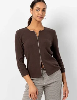 Ribbed Zip-Up 3/4-sleeve Sweater